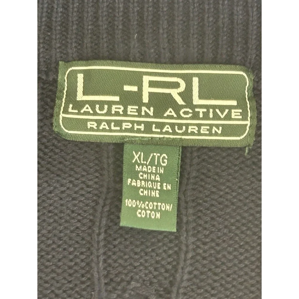 Ralph Lauren Active Mens XL Cotton Blue Cable Knit Full Zip Sweater Nautical - Picture 5 of 9